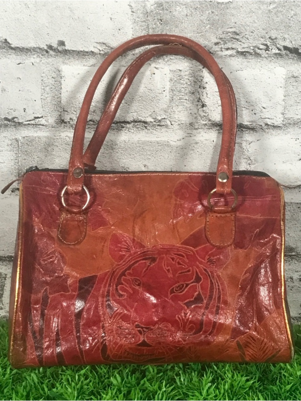Vintage Leather Rare Tiger Embossed Handbag